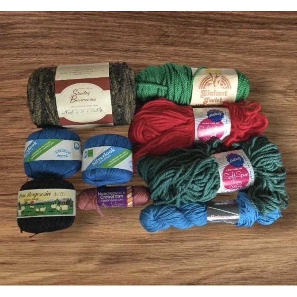 Set Of 9 Yarn Skeins Mixed Cotton Wool Berroco Macrame Lane Borgosesia Knit Vtg